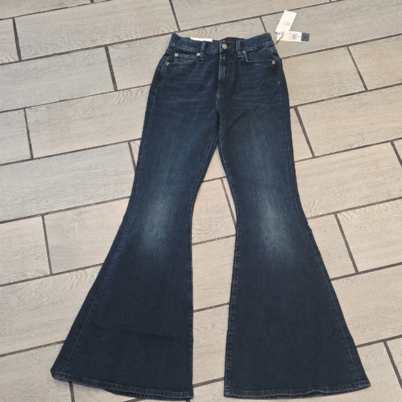 7 For All Mankind Mega Flare Jeans Women’s 26 Dark Wash High Rise Wide Leg - Picture 1 of 6